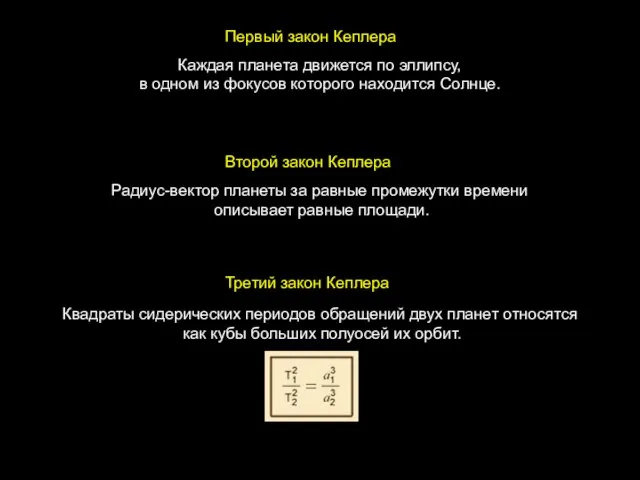 Квадраты сидерических периодов обращений двух планет относятся как кубы больших полуосей их