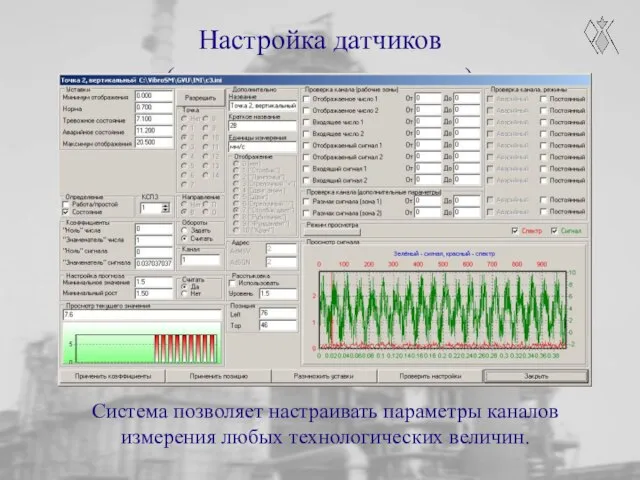 Настройка датчиков (измерительных каналов) Система позволяет настраивать параметры каналов измерения любых технологических величин.