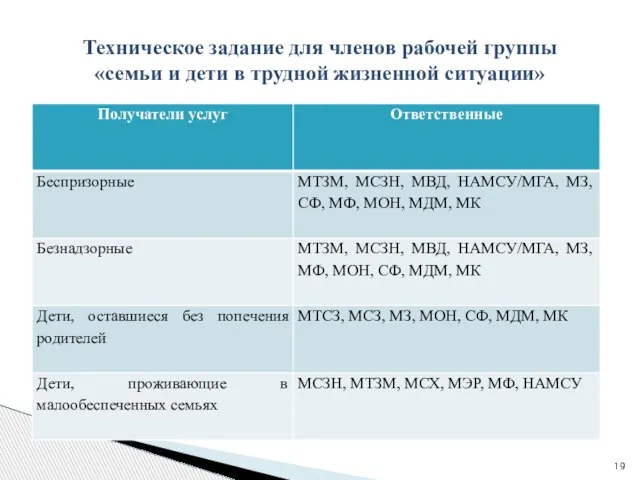 Техническое задание для членов рабочей группы «семьи и дети в трудной жизненной ситуации»