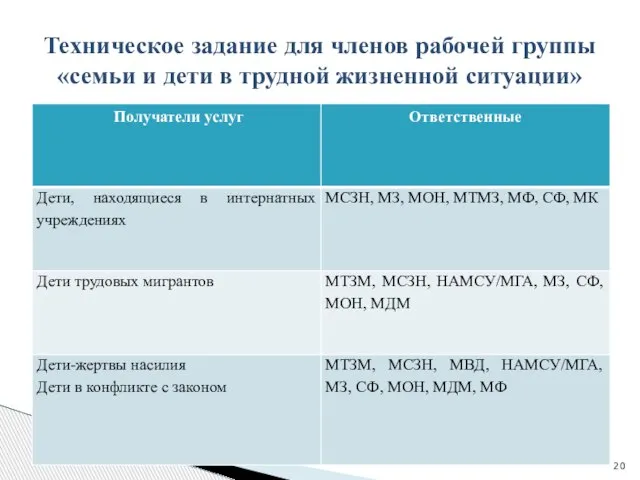 Техническое задание для членов рабочей группы «семьи и дети в трудной жизненной ситуации»