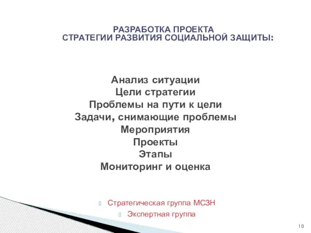 Стратегическая группа МСЗН Экспертная группа Анализ ситуации Цели стратегии Проблемы на пути