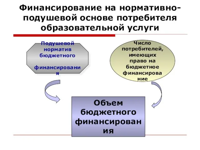 Финансирование на нормативно-подушевой основе потребителя образовательной услуги Подушевой норматив бюджетного финансирования Число