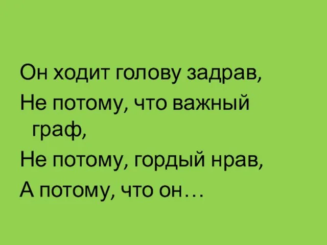 Он ходит голову задрав, Не потому, что важный граф, Не потому, гордый