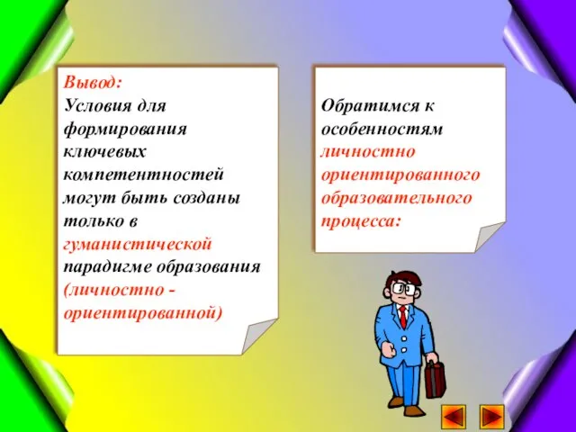 Вывод: Условия для формирования ключевых компетентностей могут быть созданы только в гуманистической