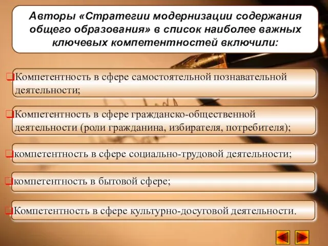 Авторы «Стратегии модернизации содержания общего образования» в список наиболее важных ключевых компетентностей