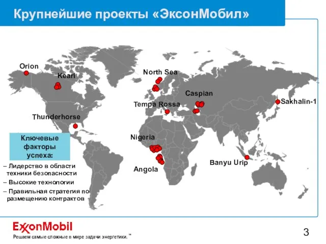 Крупнейшие проекты «ЭксонМобил» PNG Gas North Sea Kearl Caspian Angola Nigeria Banyu