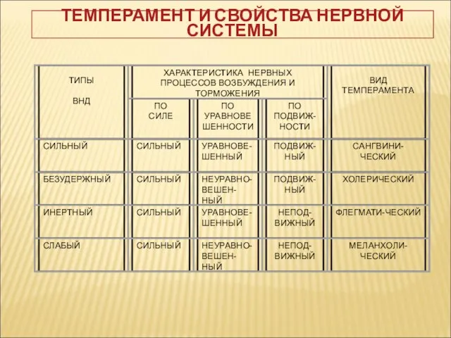 ТЕМПЕРАМЕНТ И СВОЙСТВА НЕРВНОЙ СИСТЕМЫ