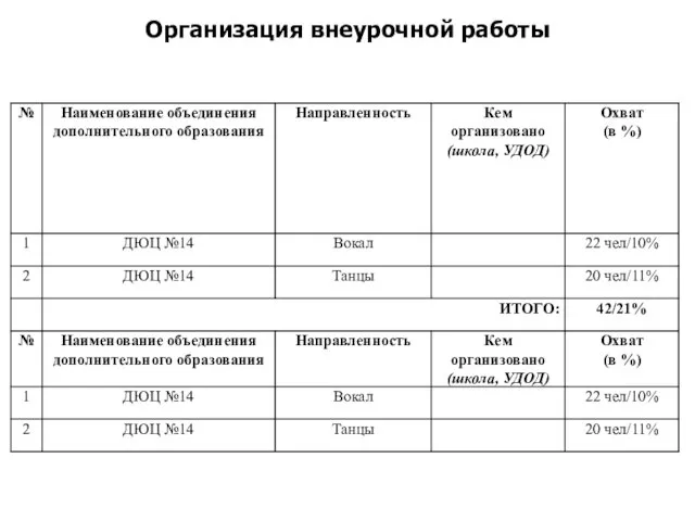 Организация внеурочной работы