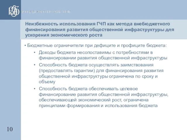 Неизбежность использования ГЧП как метода внебюджетного финансирования развития общественной инфраструктуры для ускорения