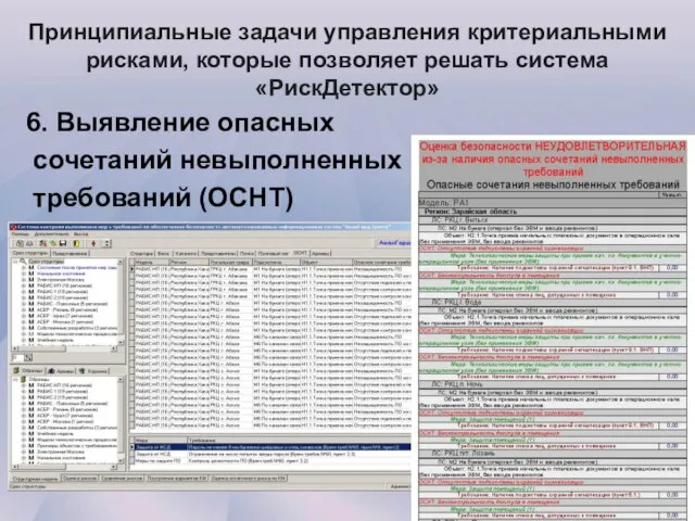 Принципиальные задачи управления критериальными рисками, которые позволяет решать система «РискДетектор» 6. Выявление