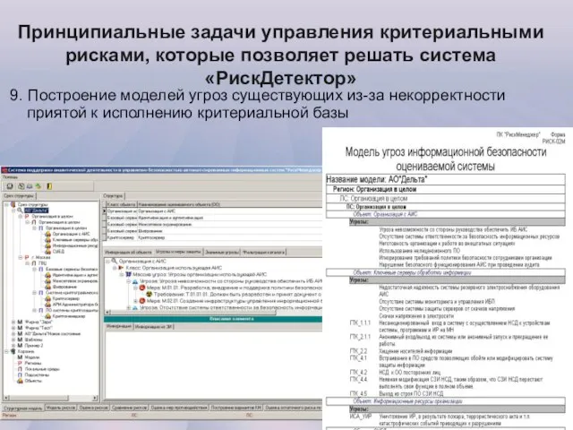 Принципиальные задачи управления критериальными рисками, которые позволяет решать система «РискДетектор» 9. Построение