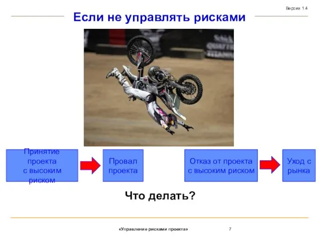 Если не управлять рисками Что делать? Принятие проекта с высоким риском Провал