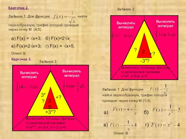 Карточка 2. Задание 1. Для функции найти первообразную, график которой проходит через