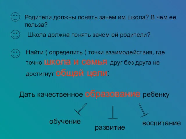 Родители должны понять зачем им школа? В чем ее польза? Школа должна