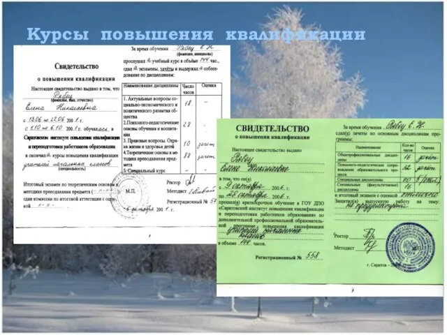 Курсы повышения квалификации Ноябрь2010г. Март2009г. Декабрь2009г.