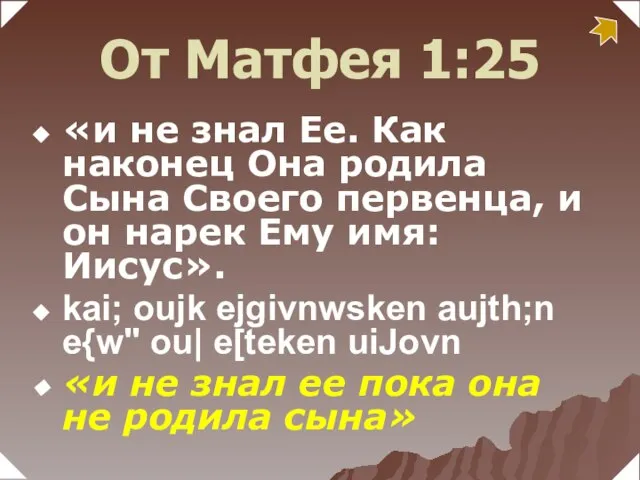 «и не знал Ее. Как наконец Она родила Сына Своего первенца, и