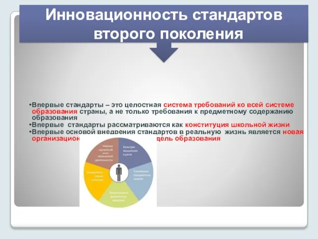 Впервые стандарты – это целостная система требований ко всей системе образования страны,