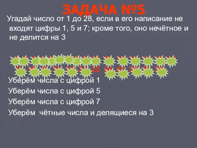 ЗАДАЧА №5 Угадай число от 1 до 28, если в его написание