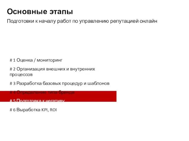 Основные этапы Подготовки к началу работ по управлению репутацией онлайн # 1