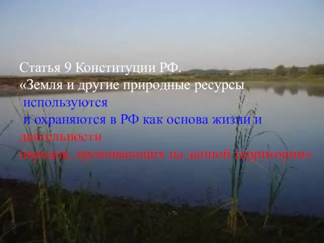 Статья 9 Конституции РФ. «Земля и другие природные ресурсы используются и охраняются