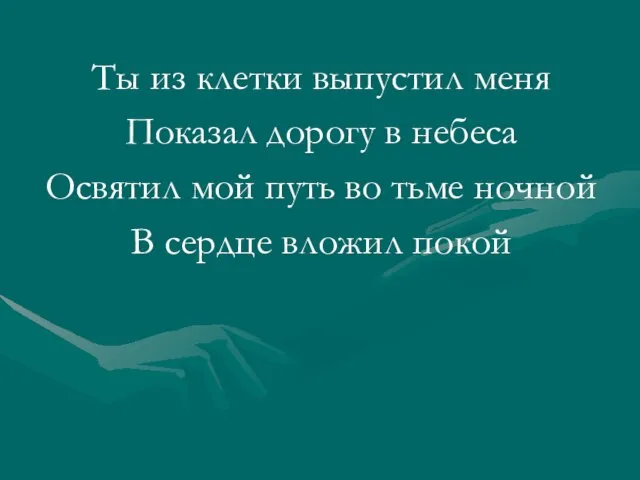 Ты из клетки выпустил меня Показал дорогу в небеса Освятил мой путь