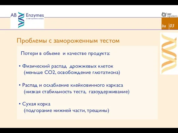 Проблемы с замороженным тестом ba 03 Потери в объеме и качестве продукта: