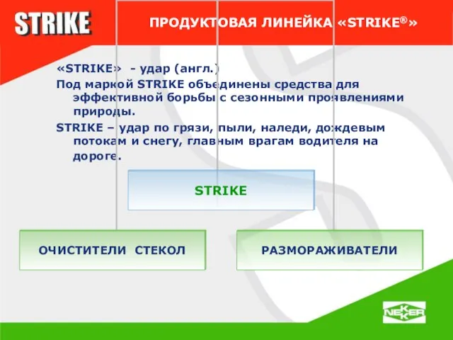 ПРОДУКТОВАЯ ЛИНЕЙКА «STRIKE®» «STRIKE» - удар (англ.) Под маркой STRIKE объединены средства