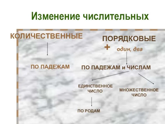 Изменение числительных КОЛИЧЕСТВЕННЫЕ ПОРЯДКОВЫЕ ПО ПАДЕЖАМ ПО ПАДЕЖАМ и ЧИСЛАМ ЕДИНСТВЕННОЕ ЧИСЛО