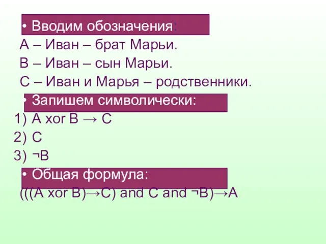 Вводим обозначения: А – Иван – брат Марьи. В – Иван –