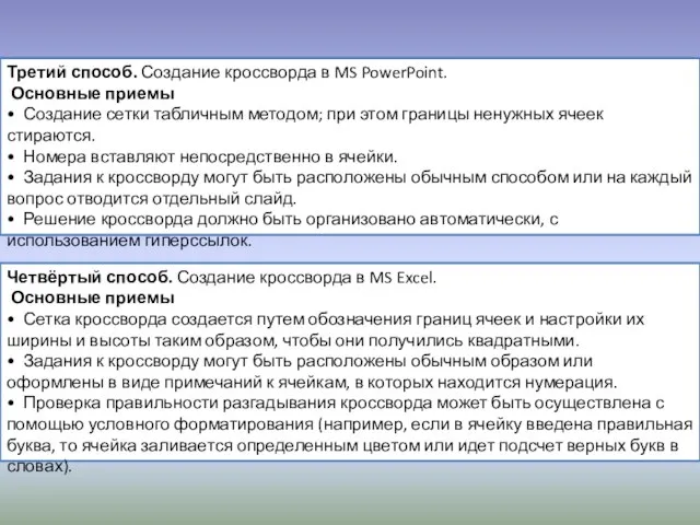 Третий способ. Создание кроссворда в MS PowerPoint. Основные приемы • Создание сетки