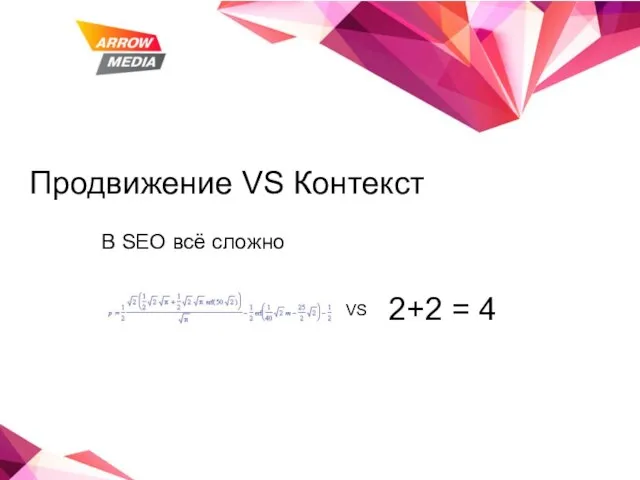 Продвижение VS Контекст 2+2 = 4 VS В SEO всё сложно