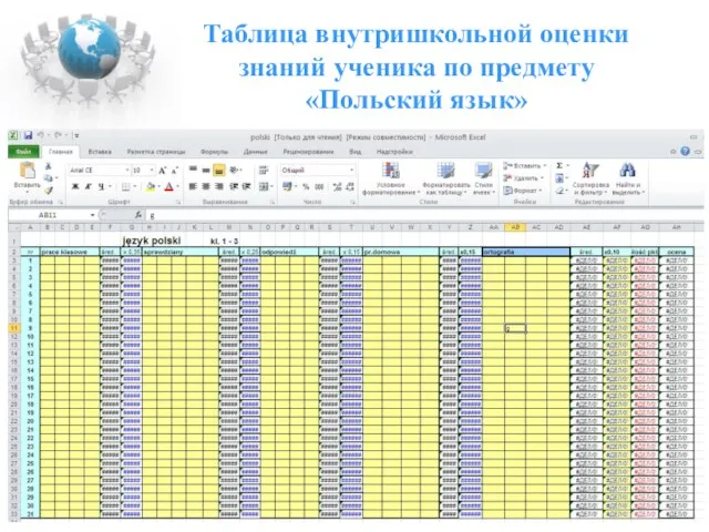 Таблица внутришкольной оценки знаний ученика по предмету «Польский язык»