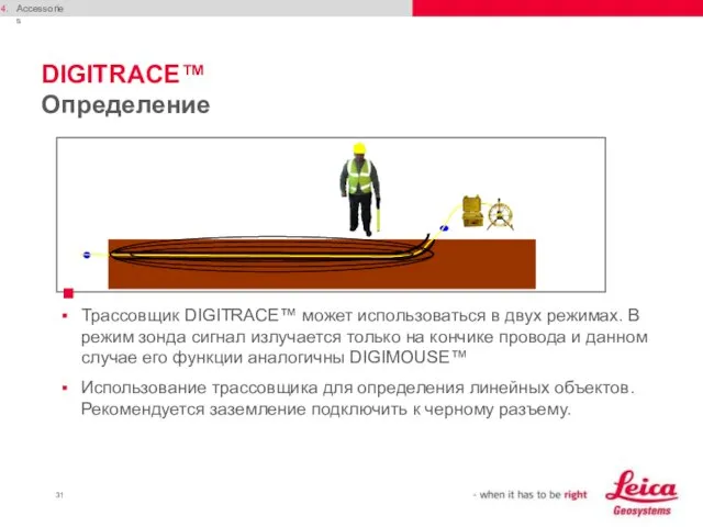 DIGITRACE™ Определение Трассовщик DIGITRACE™ может использоваться в двух режимах. В режим зонда