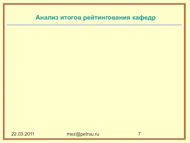 22.03.2011 mez@petrsu.ru Анализ итогов рейтингования кафедр