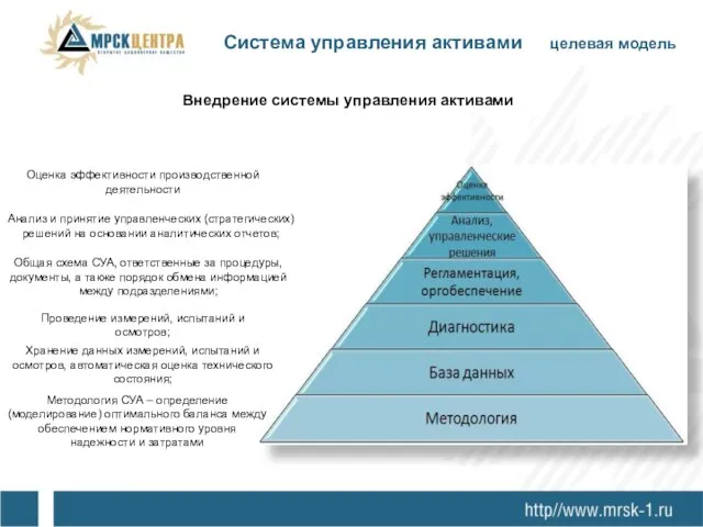 Система управления активами целевая модель Проведение измерений, испытаний и осмотров; Внедрение системы