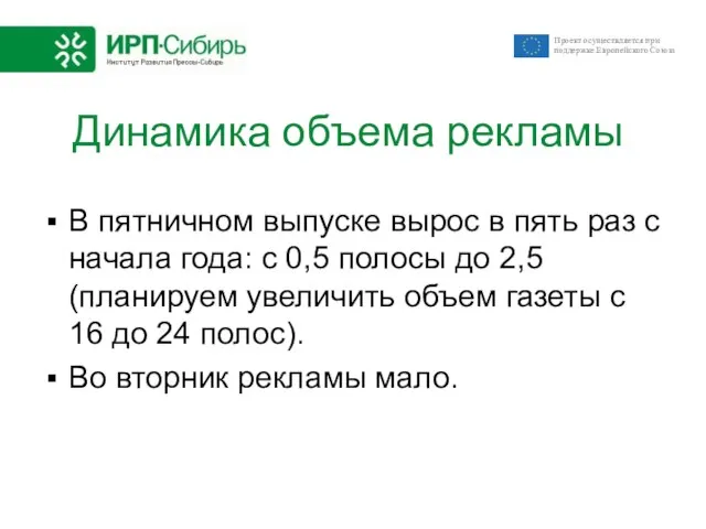 Динамика объема рекламы В пятничном выпуске вырос в пять раз с начала