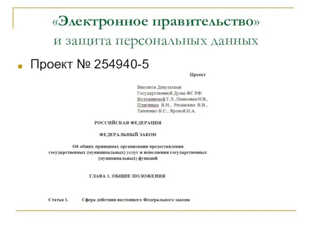 «Электронное правительство» и защита персональных данных Проект № 254940-5