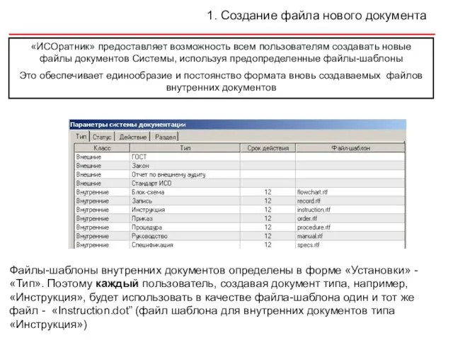 1. Создание файла нового документа «ИСОратник» предоставляет возможность всем пользователям создавать новые