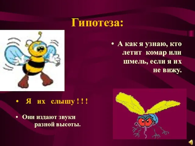 Гипотеза: А как я узнаю, кто летит комар или шмель, если я