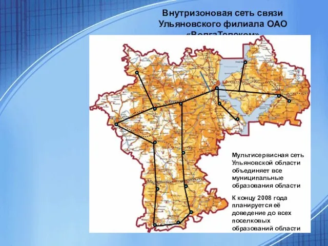 Внутризоновая сеть связи Ульяновского филиала ОАО «ВолгаТелеком» Мультисервисная сеть Ульяновской области объединяет