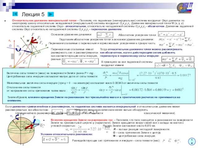 Лекция 5 Относительное движение материальной точки – Положим, что подвижная (неинерциальная) система