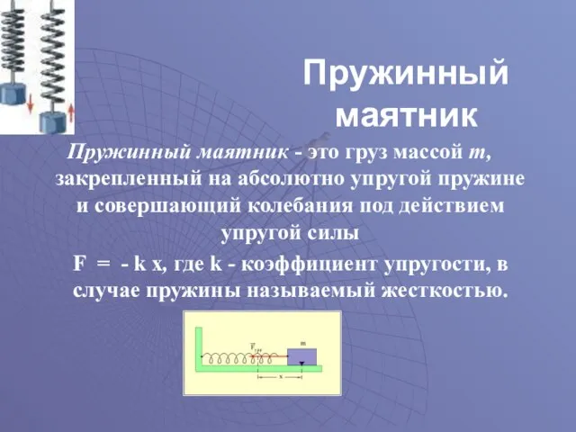 Пружинный маятник - это груз массой m, закрепленный на абсолютно упругой пружине