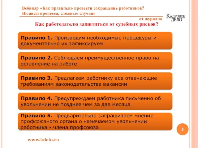Как работодателю защититься от судебных рисков? www.kdelo.ru Правило 1. Производим необходимые процедуры