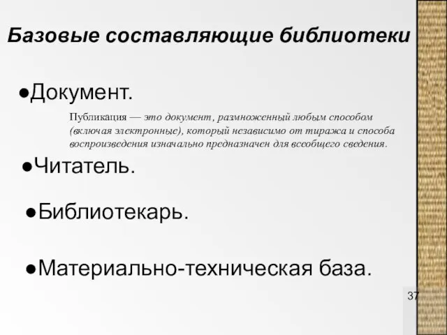 Базовые составляющие библиотеки Документ. Публикация — это документ, размноженный любым способом (включая