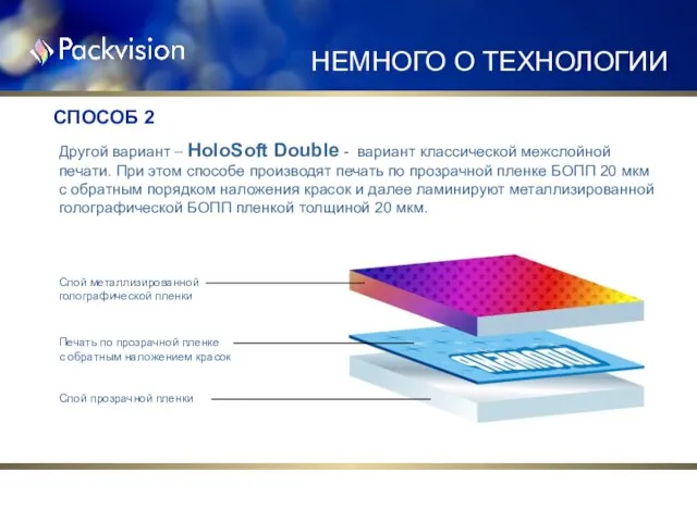 Другой вариант – HoloSoft Double - вариант классической межслойной печати. При этом