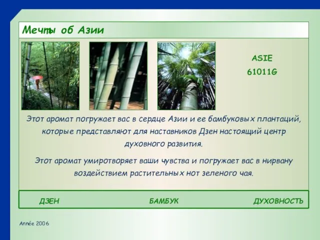 ASIE 61011G Этот аромат погружает вас в сердце Азии и ее бамбуковых