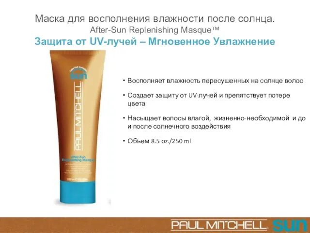 Маска для восполнения влажности после солнца. After-Sun Replenishing Masque™ Восполняет влажность пересушенных