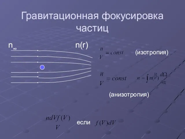 Гравитационная фокусировка частиц n∞ n(r) (изотропия) (анизотропия) если