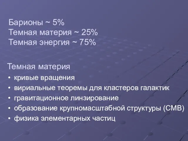 Темная материя кривые вращения вириальные теоремы для кластеров галактик гравитационное линзирование образование