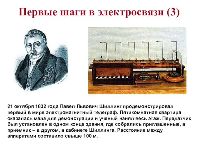 Первые шаги в электросвязи (3) 21 октября 1832 года Павел Львович Шиллинг